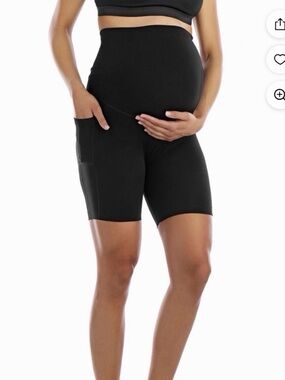 Time and Tru Black High-Waist Maternity Bike Shorts with Side Pocket